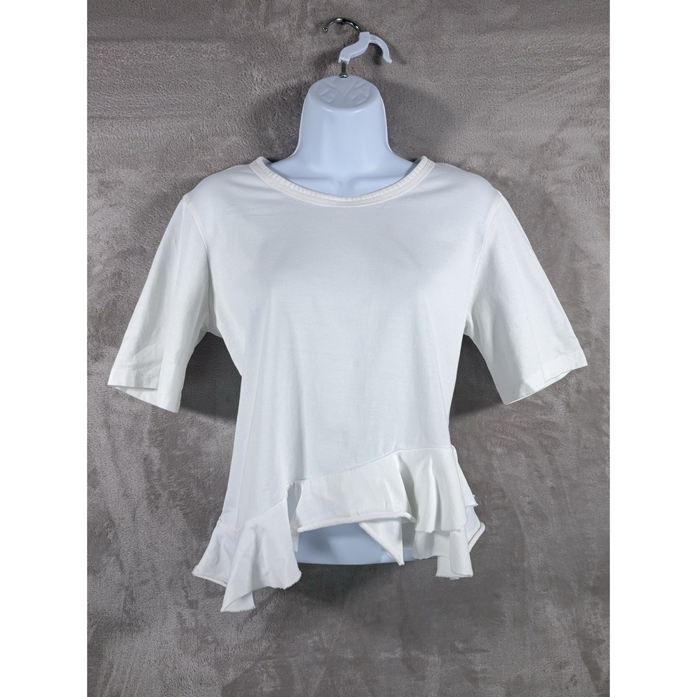 Sandro Ruffle Hem Top‎ Womens 2 White Short Sleeve Peplum Designer Casual